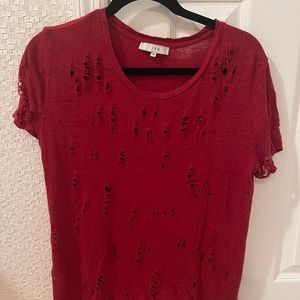 Iro distressed red linen t shirt, size 38 (medium)